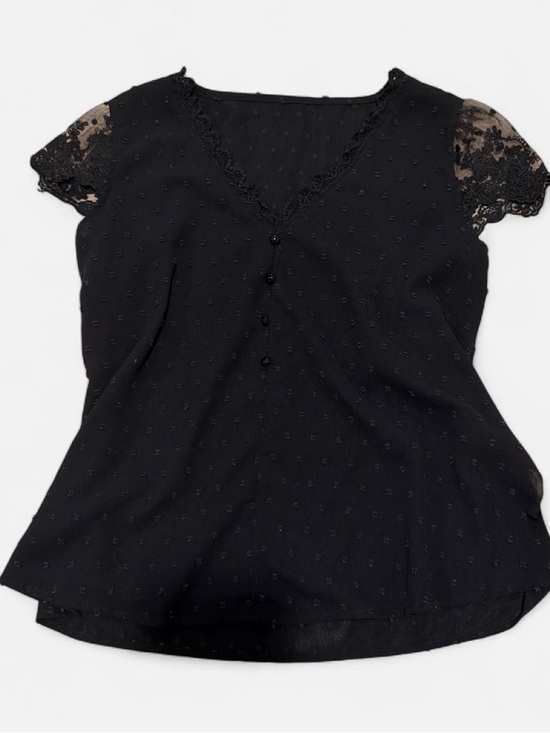 Other - Lace Cap-Sleeve Button Front Women's Sleep Top — Black